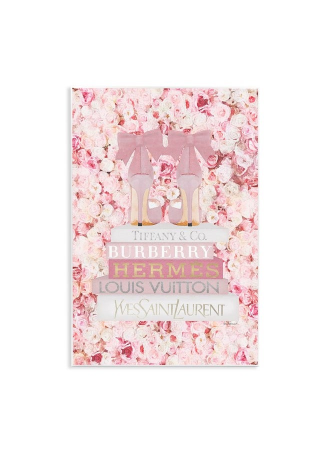 Stupell Industries - Stupell Industries Pink Fashion Heals with Glam Books and Rose Details Wall Art, 13 x 19 - Image 1