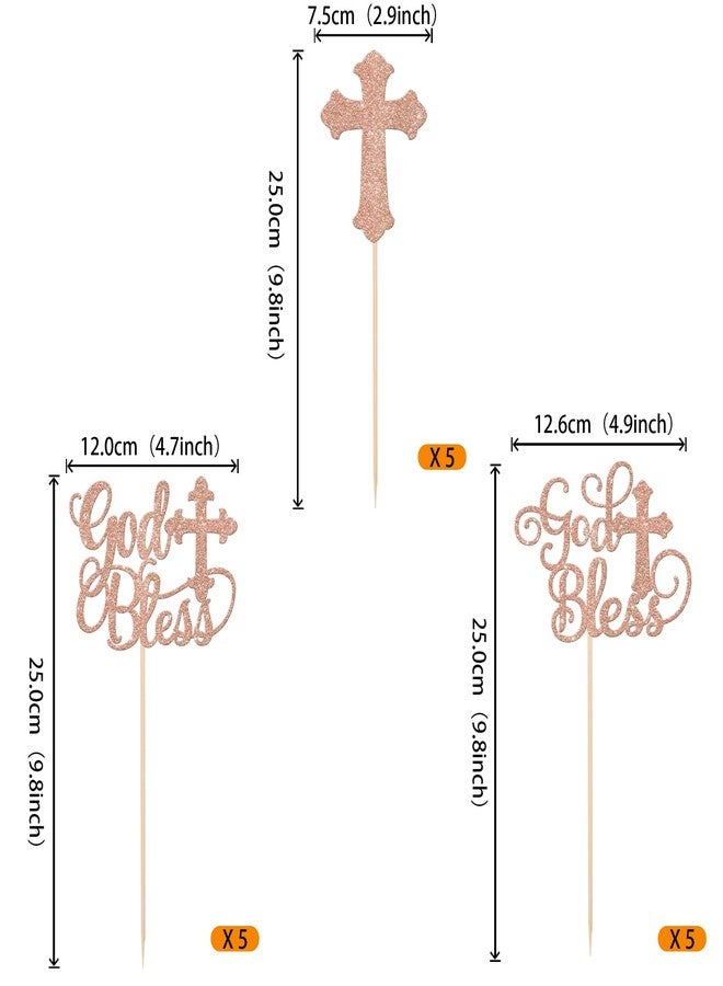 Rsstarxi 15 Pack God Bless Party Decorations, Baptism Centerpiece Sticks, First Communion Table Toppers Decorations for Religious God Bless Babyshower Christian Baptism Party Decorations Rose Gold - Image 2