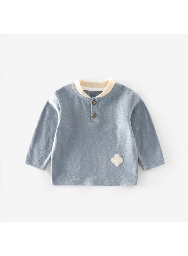 Children's Patchwork Base Shirt, Left And Right Side, Autumn Boys' Korean Style V-neck Color-block T-shirt, Trendy Baby Polo Shirt