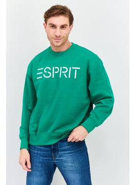 Men Crew Neck Long Sleeve Brand Logo Sweatshirt, Green