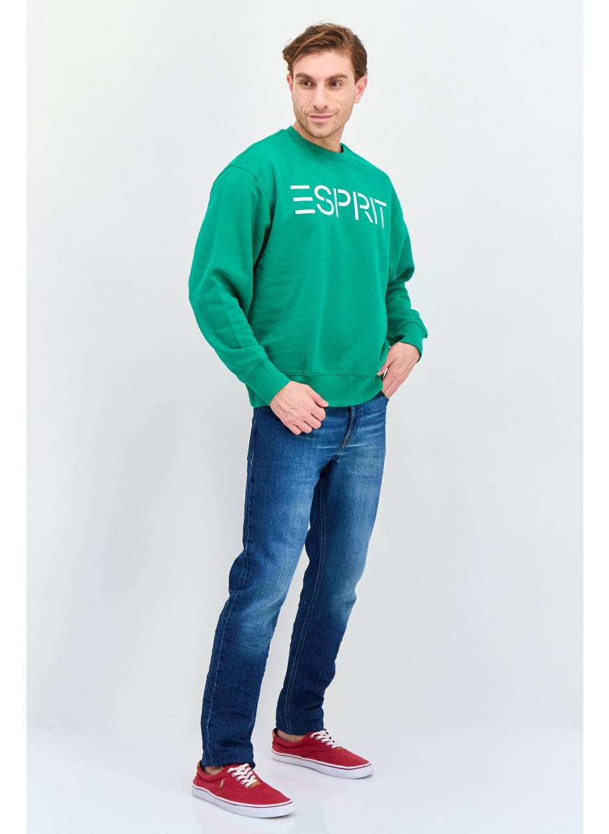 ESPRIT - Men Crew Neck Long Sleeve Brand Logo Sweatshirt, Green - Image 1