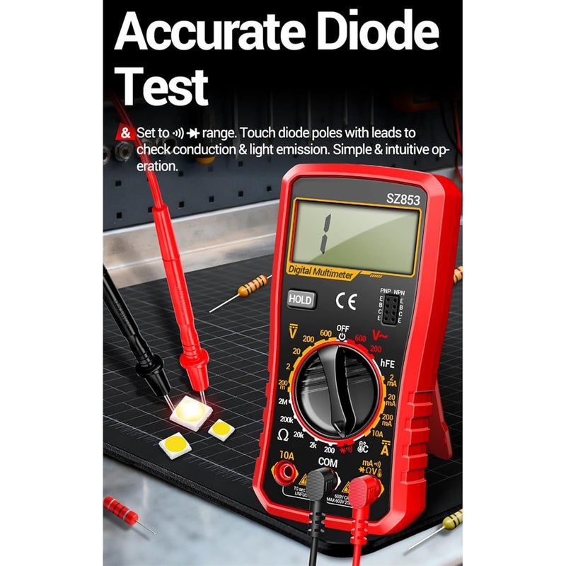 Digital Multimeter Precisions Electronic Tester for Voltages Current Resistance Temperature Measurement with Back Stand - Image 2