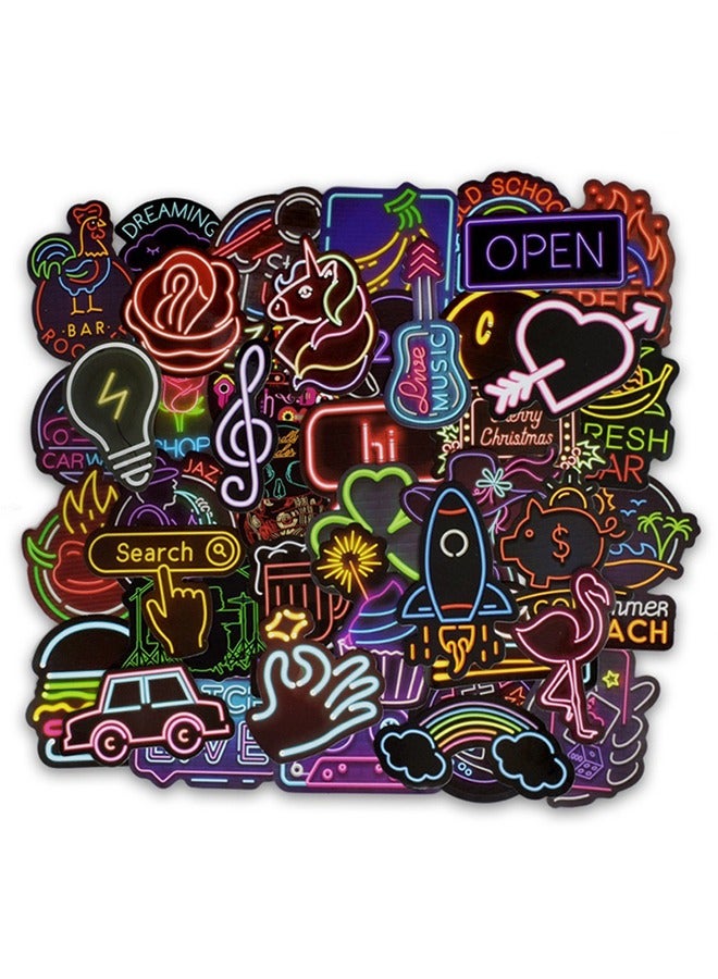 50 Pcs Cool Neon Sign Vinyl Stickers for Kids Teens Waterproof Water Bottle Stickers Pack for Laptop Phone Case Guitar Skateboard Helmet Bike Car Decals School Carnival Party Favors Supplies - Image 1