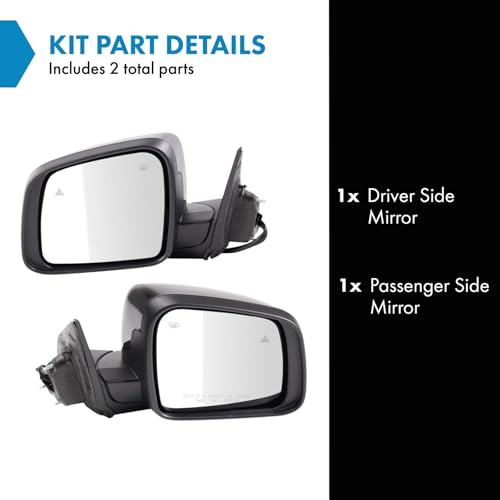TRQ Driver & Passenger Side Mirror Set without Housing Turn Signal with Blind Spot Indicator Compatible with 2019-2022 Dodge Durango CH1320524 CH1321524 - Image 2