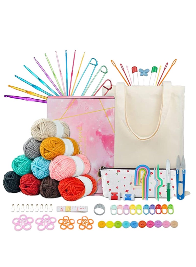 XiuWoo Crochet Set, 96pcs Learn to Crochet, DIY Knitting Supplies Kit, Starters Beginner Kit with Storage Bag, Starter Pack for Kids Adults  - Image 1