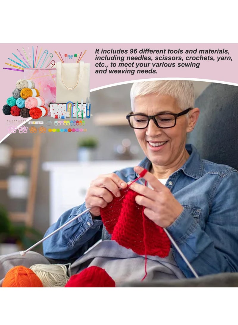 XiuWoo Crochet Set, 96pcs Learn to Crochet, DIY Knitting Supplies Kit, Starters Beginner Kit with Storage Bag, Starter Pack for Kids Adults  - Image 2