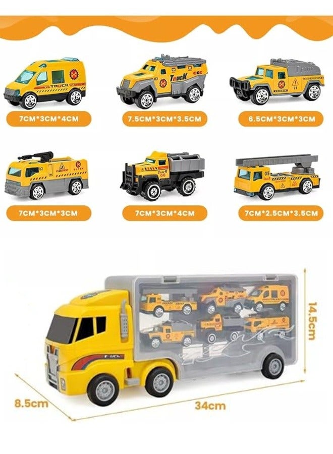 لعبة شاحنة نقل هندسية 7 في 1 مع 6 سيارات معدنية صغيرة (Die-Cast)، هدية مثالية لأعياد ميلاد الأطفال. - Image 2