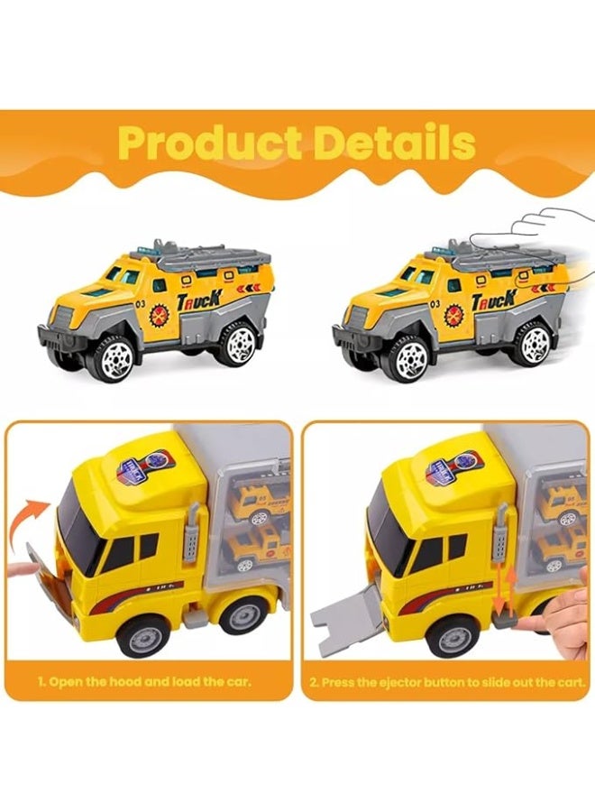 لعبة شاحنة نقل هندسية 7 في 1 مع 6 سيارات معدنية صغيرة (Die-Cast)، هدية مثالية لأعياد ميلاد الأطفال. - Image 4