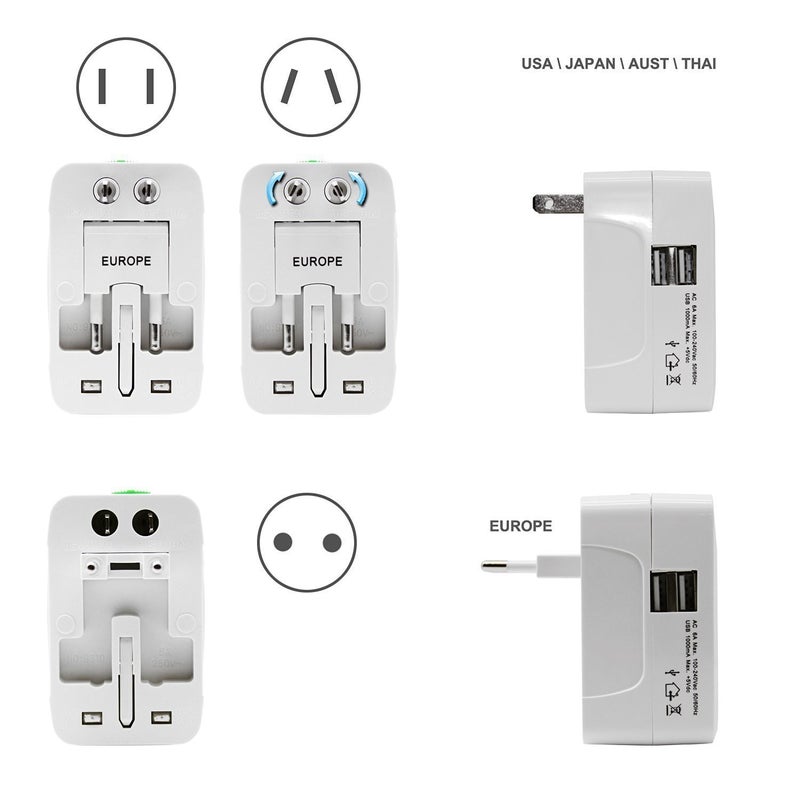 Dhanuom Adaptor Worldwide Travel Adapter with Built in Dual USB Charger Ports Chargers 250V SurgeSpike Protected Electrical PlugWhite 1 pcs - Image 2