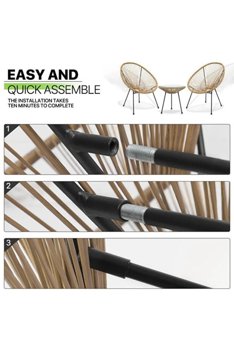 GAIA Home Beige Outdoor Balcony Table and Chair Set 2+1 with Glass Top and Rattan Style Design - Image 4