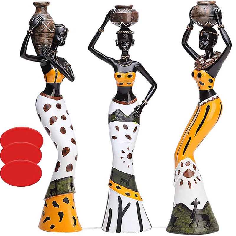 3 Pack African Sculpture with Adhesive Tape Women Figurine Statue Home Decoration Ornaments for Living Room Home Gifts for Mum Friends Style 1