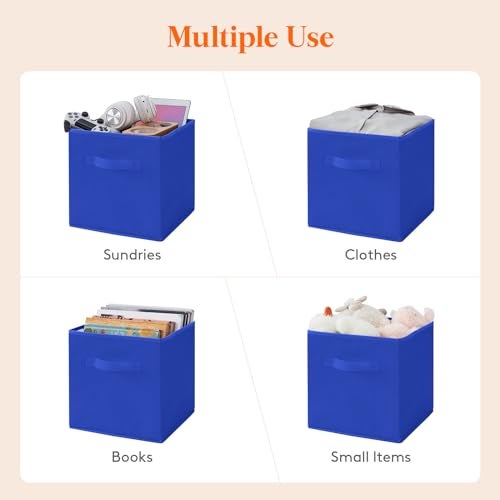 Lifewit Collapsible Fabric Storage Cubes Bins Set 11 Inch, Foldable Cubby Organizers Boxes, 6 Pack Organizing Baskets for Shelf, Closet, Utility Room, Storage Room Blue - Image 5