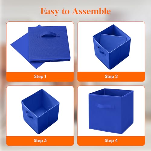 Lifewit Collapsible Fabric Storage Cubes Bins Set 11 Inch, Foldable Cubby Organizers Boxes, 6 Pack Organizing Baskets for Shelf, Closet, Utility Room, Storage Room Blue - Image 4