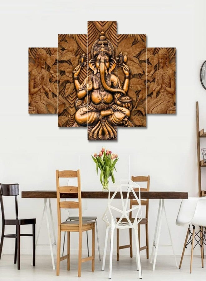 Masstone Ganesh Painting for Wall Decoration | Wall Paintings Set of 5 (30x17 Inch) | Ganpati Wall Hanging Painting | Wall Paintings for Living Room | Abstract Wall Art | God Painting - Image 5