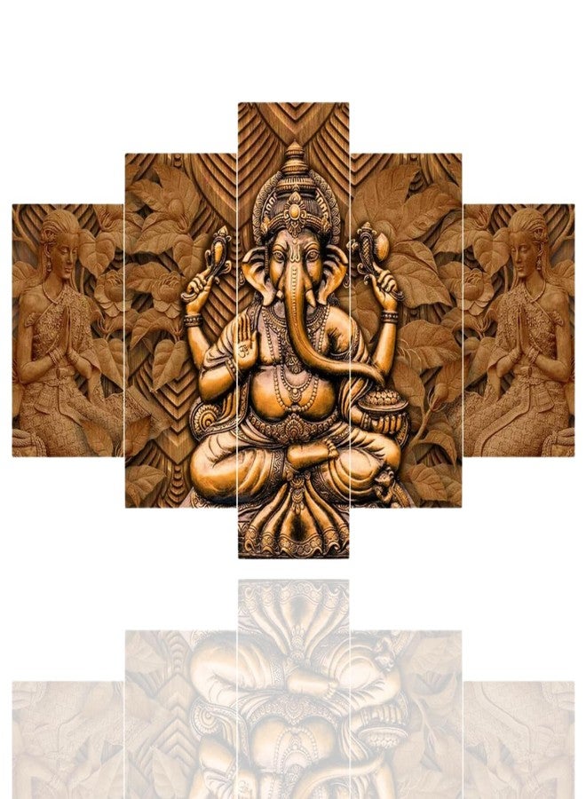 Masstone Ganesh Painting for Wall Decoration | Wall Paintings Set of 5 (30x17 Inch) | Ganpati Wall Hanging Painting | Wall Paintings for Living Room | Abstract Wall Art | God Painting - Image 1