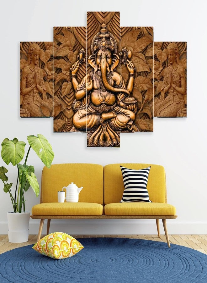 Masstone Ganesh Painting for Wall Decoration | Wall Paintings Set of 5 (30x17 Inch) | Ganpati Wall Hanging Painting | Wall Paintings for Living Room | Abstract Wall Art | God Painting - Image 3
