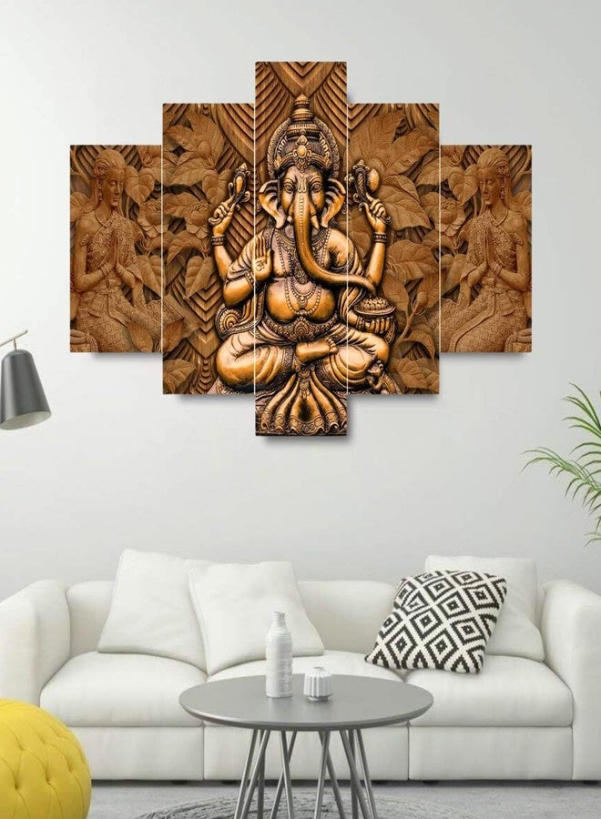 Masstone Ganesh Painting for Wall Decoration | Wall Paintings Set of 5 (30x17 Inch) | Ganpati Wall Hanging Painting | Wall Paintings for Living Room | Abstract Wall Art | God Painting - Image 4