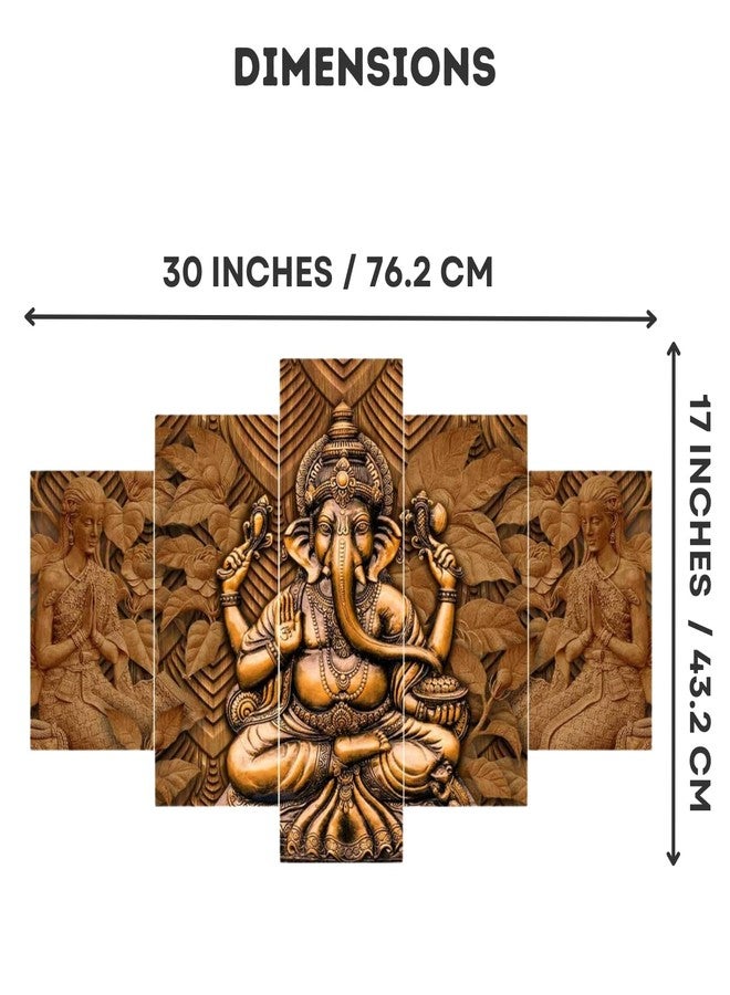 Masstone Ganesh Painting for Wall Decoration | Wall Paintings Set of 5 (30x17 Inch) | Ganpati Wall Hanging Painting | Wall Paintings for Living Room | Abstract Wall Art | God Painting - Image 2