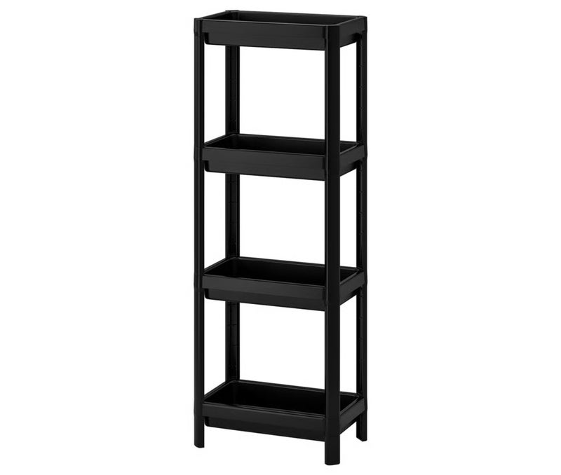 Bathroom Shelf Unit, Black Plastic Multi-Tier Storage Rack, Space-Saving Organizer for Shower and Bathroom Corner - Image 1
