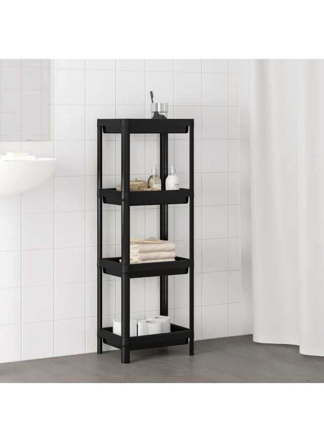 Bathroom Shelf Unit, Black Plastic Multi-Tier Storage Rack, Space-Saving Organizer for Shower and Bathroom Corner - Image 2