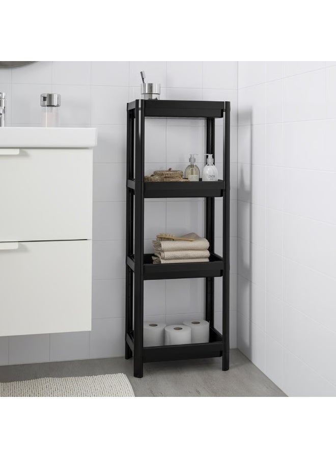 Bathroom Shelf Unit, Black Plastic Multi-Tier Storage Rack, Space-Saving Organizer for Shower and Bathroom Corner - Image 3