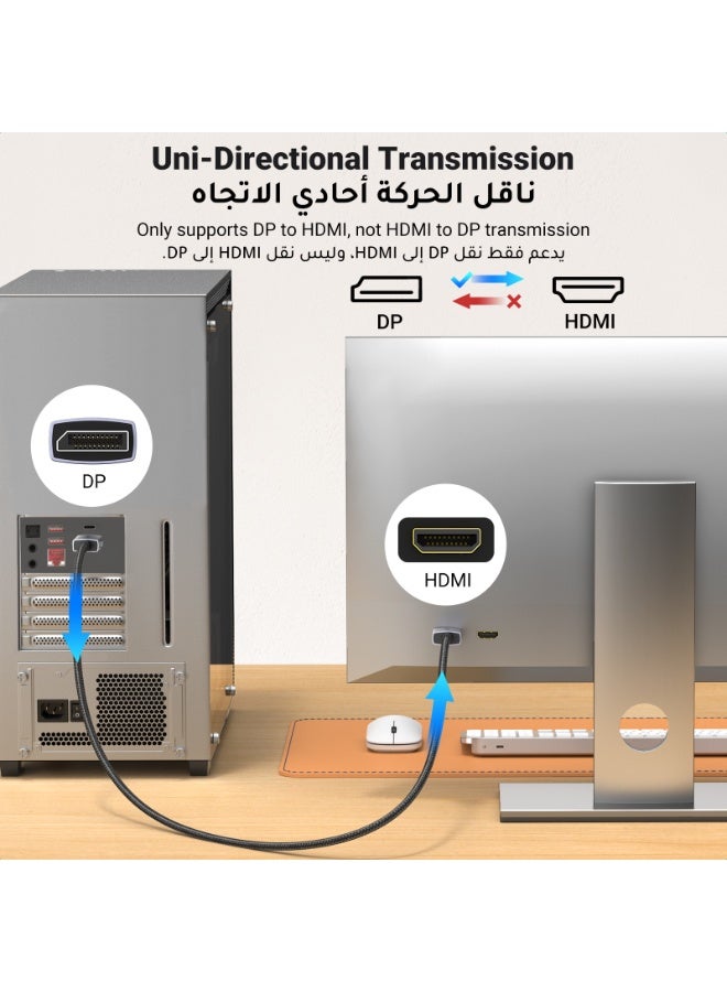 يو جرين 4K DisplayPort to HDMI Cable 1M, Supports 4K@30Hz, 2K@60Hz, 1080p@240Hz, Active DP to HDMI Braided Cable, Compatible for Graphics/SAMSUNG/Desktop/PC/EPSON/Sony - Image 4