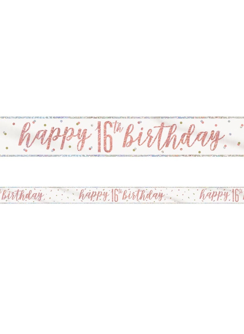 Unique Happy 16th Birthday Banner White Rose Gold Plastic 274cm