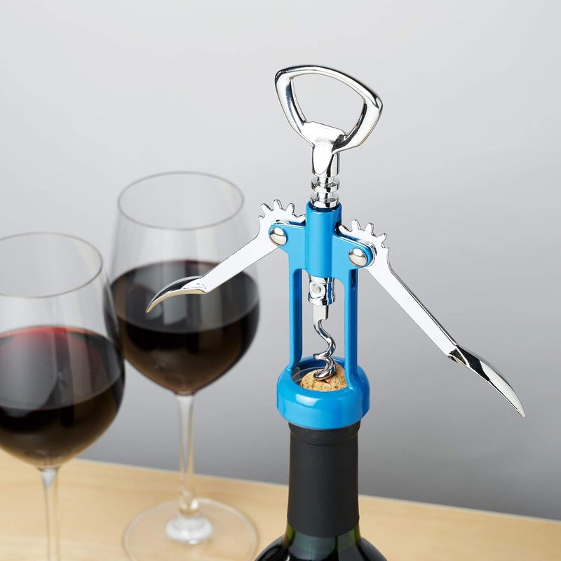 Soar Winged Corkscrew Wine Opener, Multi-Purpose Bottle Opener for Beer and Soda, Stainless Steel with Chrome Finish, Easy to Remove Cork for Bartenders, Home Bar, Kitchen, Set of 1, Blue