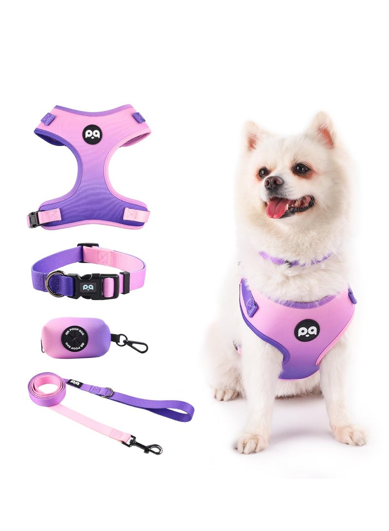 KASTWAVE Dog Harness Collar Leash Combo,No Pull Adjustable Vest Cute for Small Puppy Medium Girl/Boy Pets with Bag Holder(Medium,Purple) - Image 1