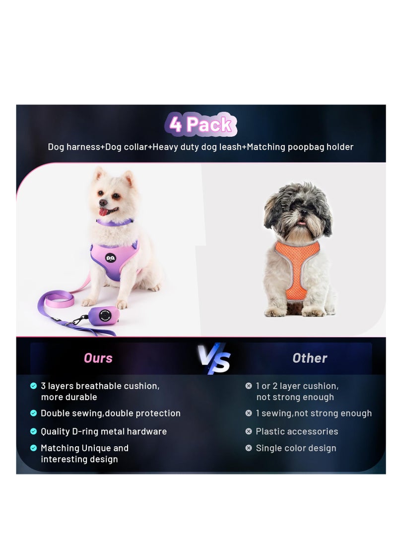 KASTWAVE Dog Harness Collar Leash Combo,No Pull Adjustable Vest Cute for Small Puppy Medium Girl/Boy Pets with Bag Holder(Medium,Purple) - Image 2