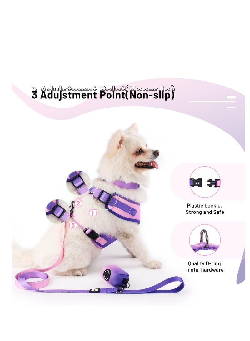 KASTWAVE Dog Harness Collar Leash Combo,No Pull Adjustable Vest Cute for Small Puppy Medium Girl/Boy Pets with Bag Holder(Medium,Purple) - Image 3