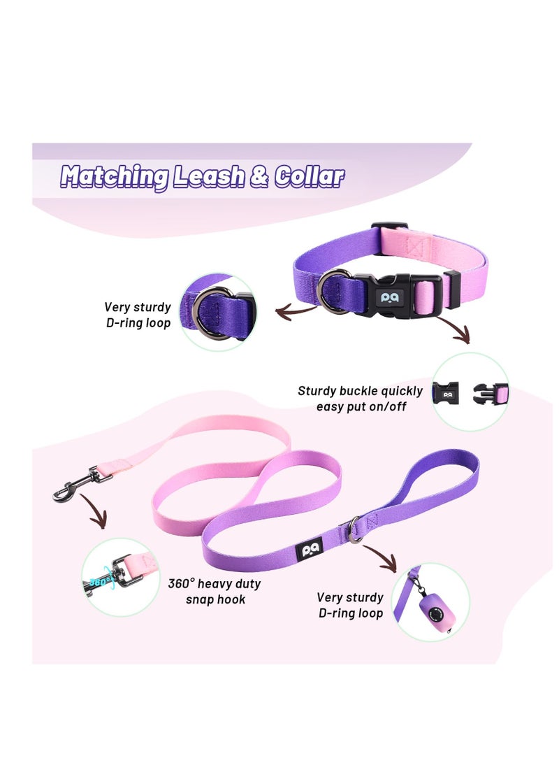 KASTWAVE Dog Harness Collar Leash Combo,No Pull Adjustable Vest Cute for Small Puppy Medium Girl/Boy Pets with Bag Holder(Medium,Purple) - Image 4