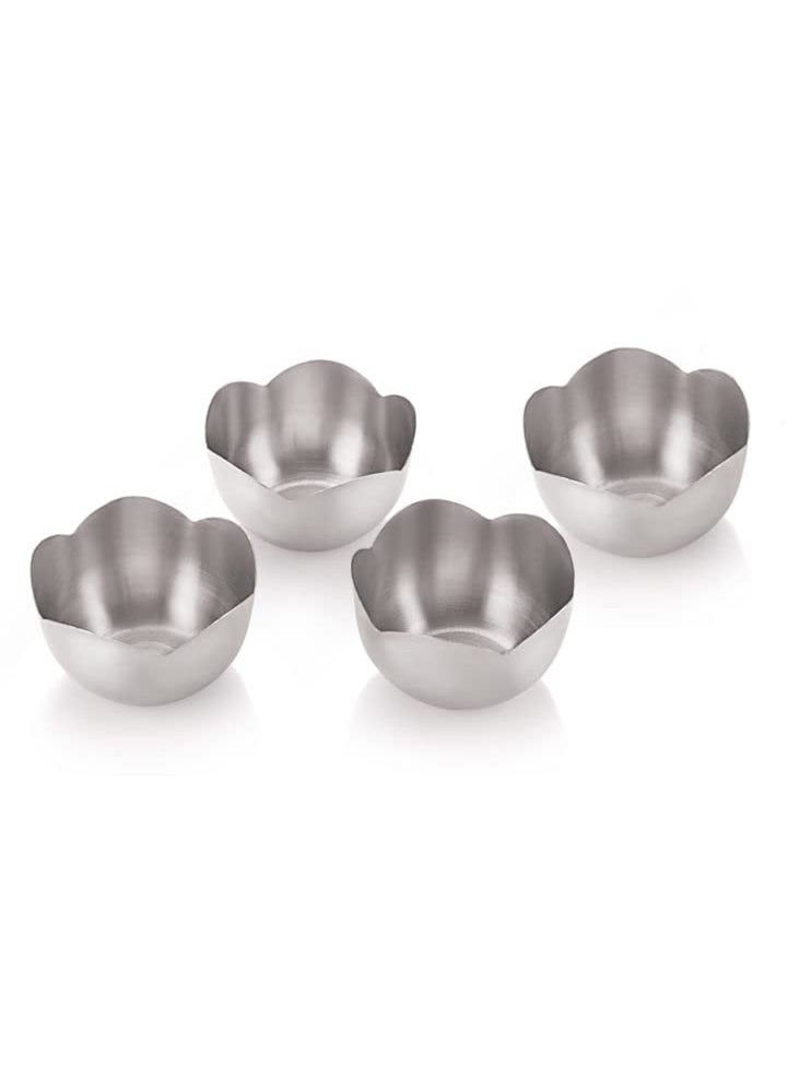 FINALITY FINALITY Stainless Steel Flower Shape Serving Desert Bowl ice Cream Bowl Sabji Bowl Dal Bowl Color Silver Size 10 cm Set of 6 Pcs  - Image 2