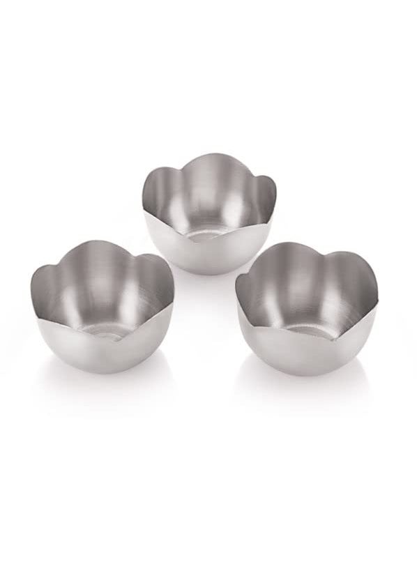 FINALITY FINALITY Stainless Steel Flower Shape Serving Desert Bowl ice Cream Bowl Sabji Bowl Dal Bowl Color Silver Size 10 cm Set of 6 Pcs  - Image 3