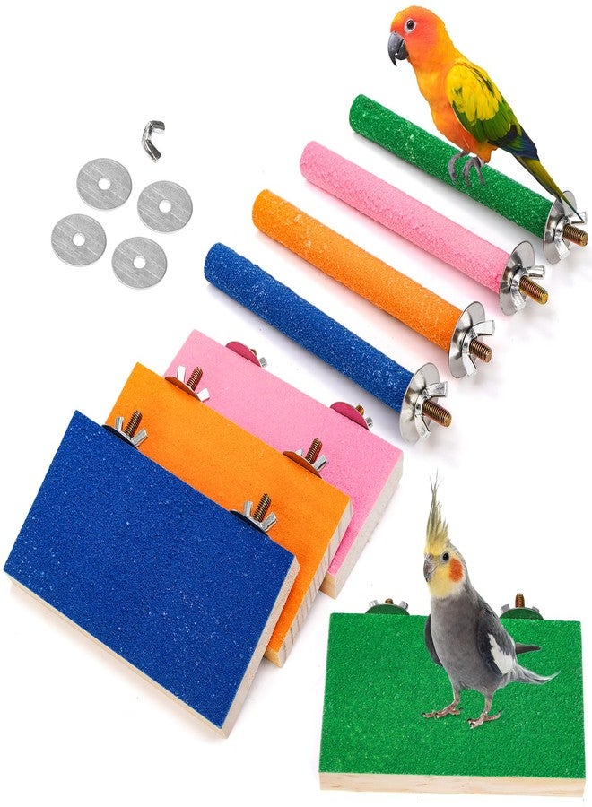 Mezchi 8 Pcs Bird Perch Stand Toy, Colorful Wood Parrot Perch Stand Platform Paw Grinding Stick, Bird Cage Accessories for Budgies,Parakeet,Cockatiel, Lorikeet, Conure - Image 1