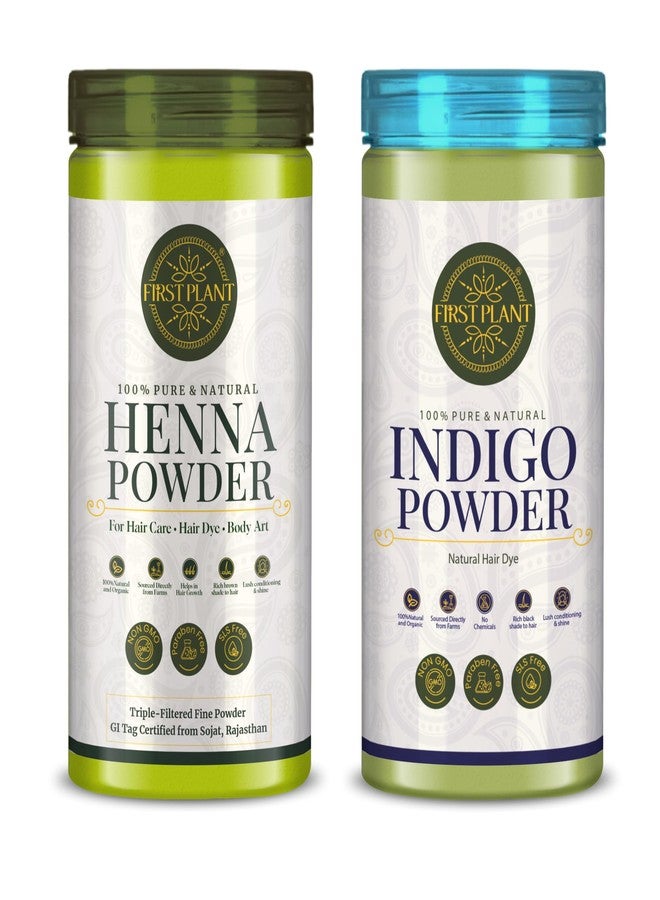 First Plant Natural Hair Dye Combo Pack for Black Hair, Henna and Indigo Powder (150g + 150g) - Image 1