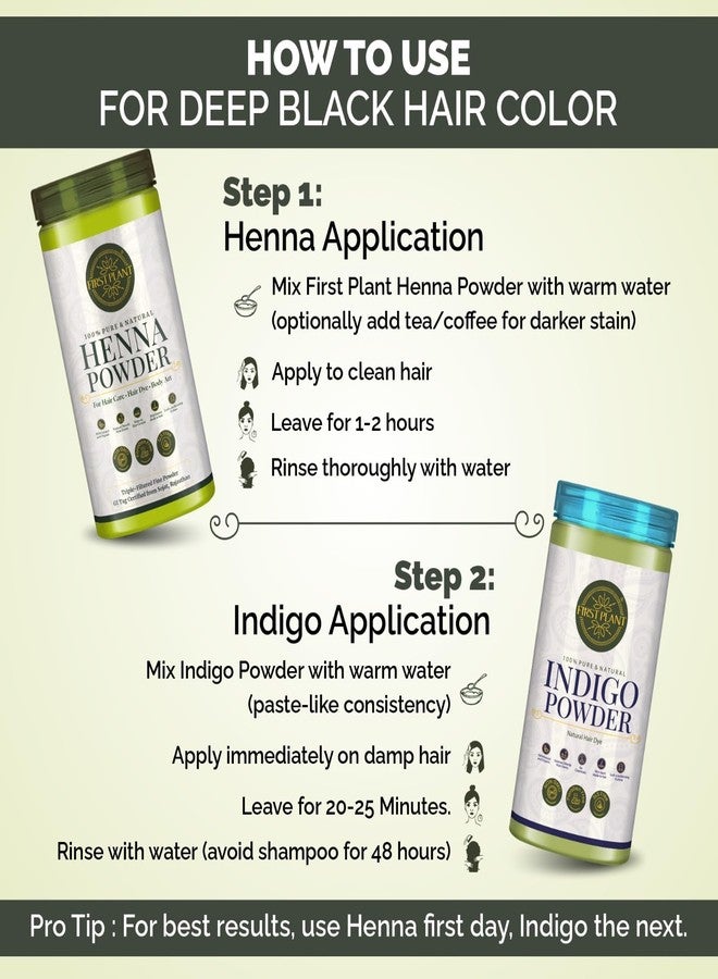 First Plant Natural Hair Dye Combo Pack for Black Hair, Henna and Indigo Powder (150g + 150g) - Image 3