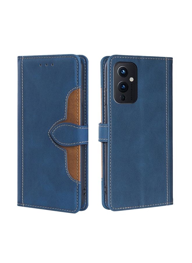 HuHa Case Cover For For OnePlus 9 Skin Feel Straw Hat Magnetic Buckle Leather Phone Case(Blue) 