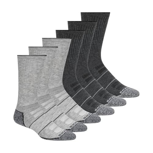 Skechers Men's 6 Pack Work Crew Socks, Grey/Grey, 10-13 - Image 1