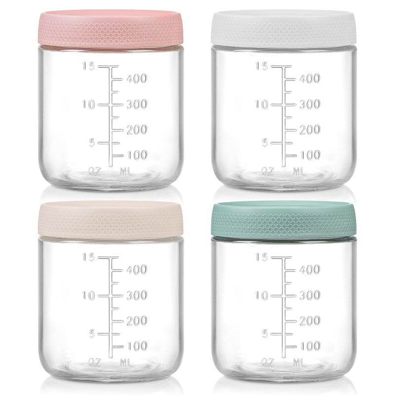 POIKSHARK 4-Pack Overnight Oats Containers with Lids 16 OZ Wide Mouth Glass Jars with Airtight Lids  Mason Jars Glass Food Containers for Snack Spice Sugar Food Prep Yogurt - Image 1