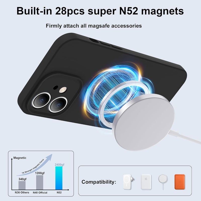ايليجو جراب لهاتف iPhone 12، متوافق مع Magsafe، مع حامل مغناطيسي غير مرئي، غطاء هاتف من السيليكون الناعم المقاوم للصدمات بدرجة عسكرية مع مسند لهاتف Apple 12 أسود - Image 2