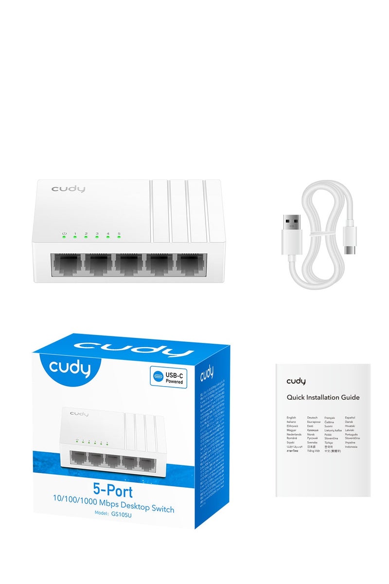 cudy GS105U 5-Port Gigabit Ethernet Switch with USB-C Power – Compact Desktop & Wall-Moun - Image 3