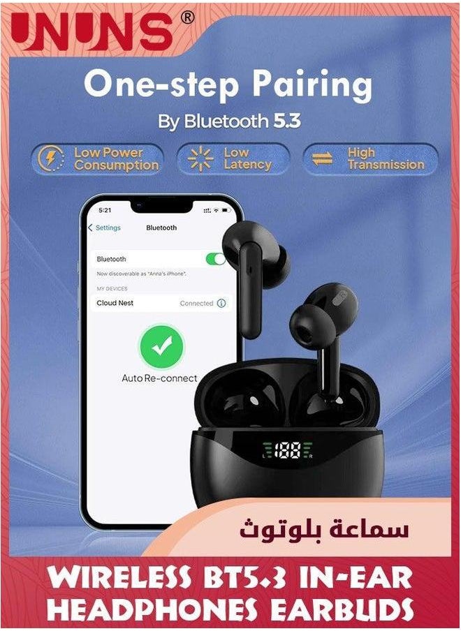UNUNS Wireless Earbuds,Bluetooth 5.3 Ear Buds,Wireless Headphones With Mic,Deep Bass Stereo,Waterproof Earphones LED Power Display Charging Case,Headset For Laptop Pad Android/iOS Phones  - Image 3