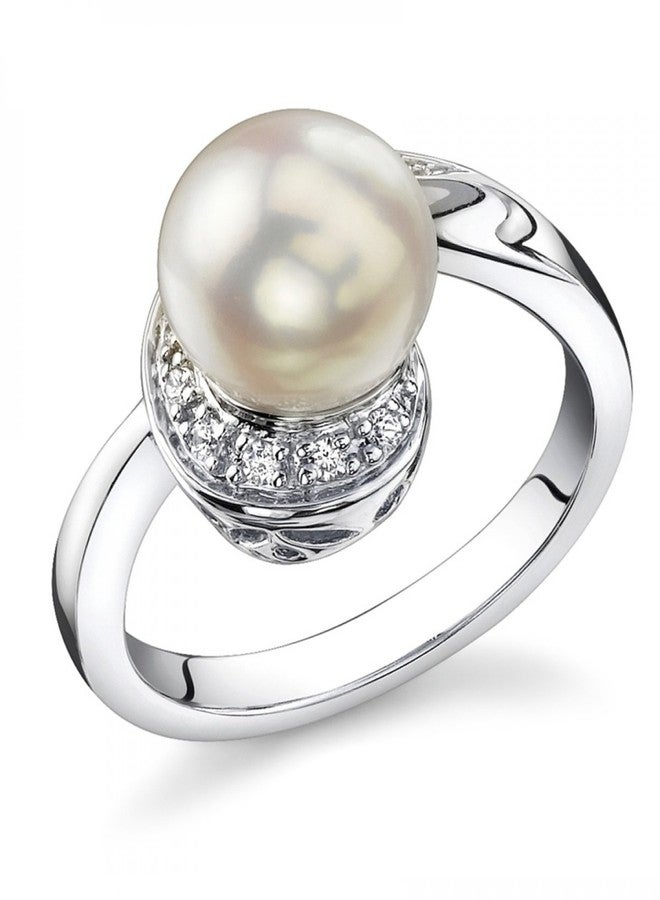 The Pearl Source 8-8.5mm Genuine White Japanese Akoya Saltwater Cultured Pearl Jessica Ring for Women - Image 1