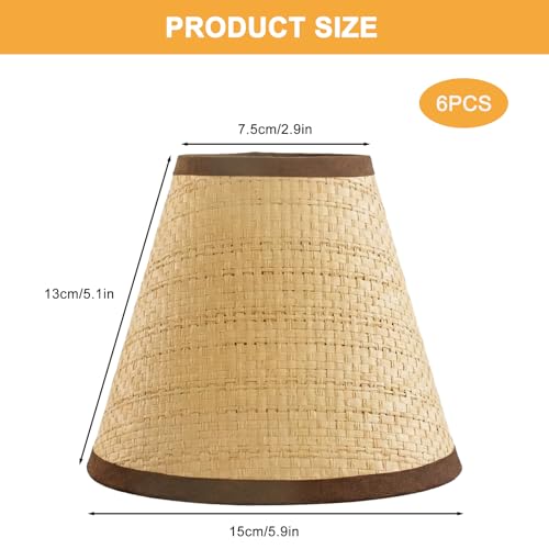 Kenqulio Small Lamp Shades Clip on Bulb, Woven Chandelier Shades Set of 6, Mini Rattan Style Lampshade 2.9x5.9x5.1in Small Lamp Shade for Chandelier Lamp Replacement (Faux Rattan) - Image 2
