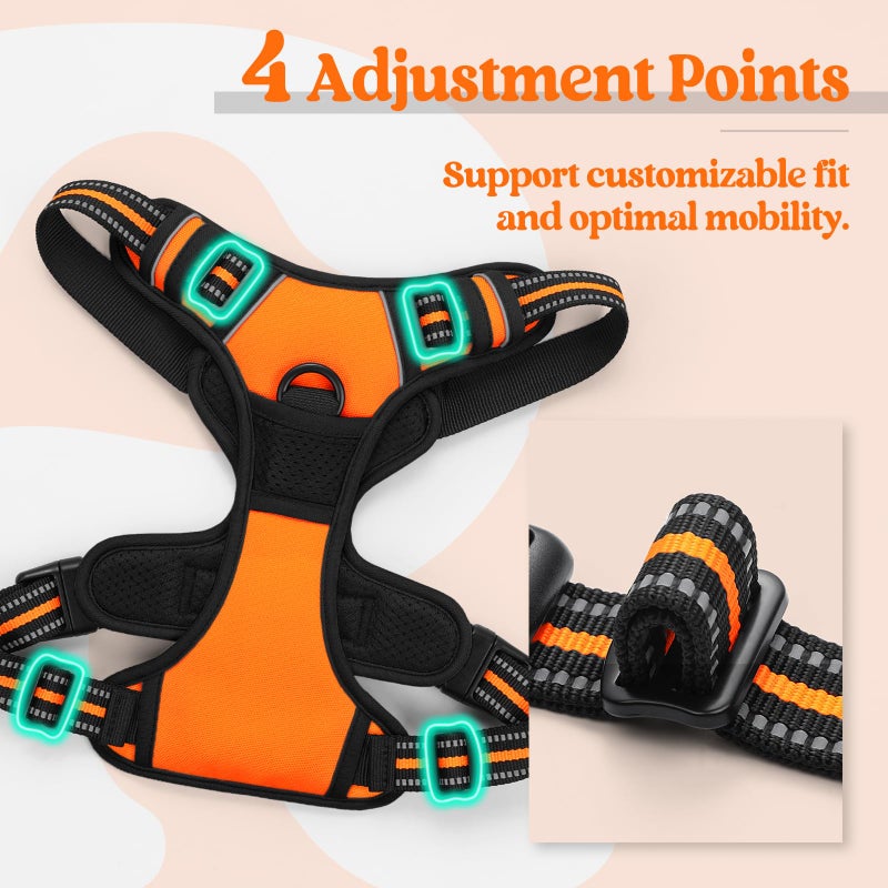 rabbitgoo Dog Harness No Pull with 2 Leash Clips, Adjustable Soft Padded, Reflective Oxford No Choke Pet Vest with Easy Control Handle for Small Dogs,Orange,S - Image 4