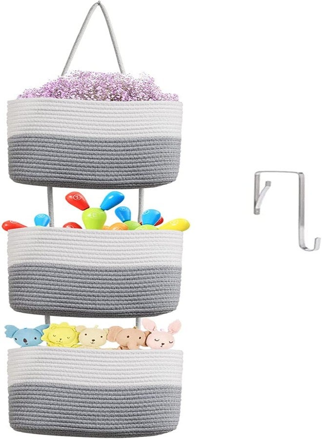Gleckn Small Basket Cotton Rope Basket With Cat Ears Little Storage Baskets For Organizing Bins Organizer Wicker Nursery Room For Kids Baby Dog Toy Drawer Gifts 9.5"X8.5"X4" (Ivory+Grey, 3-Tier) - Image 1