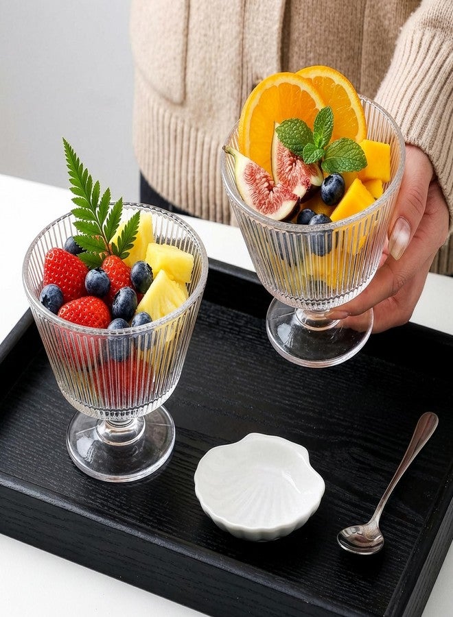 ZAVOOS Set of 6 Glass Dessert Bowls, 8 Oz Footed Ice Cream Cups with Pedestal, Vintage Embossed Sundae Dishes Breakfast Cups for Pudding, Fruits, Parfait, Party Favor - Image 4