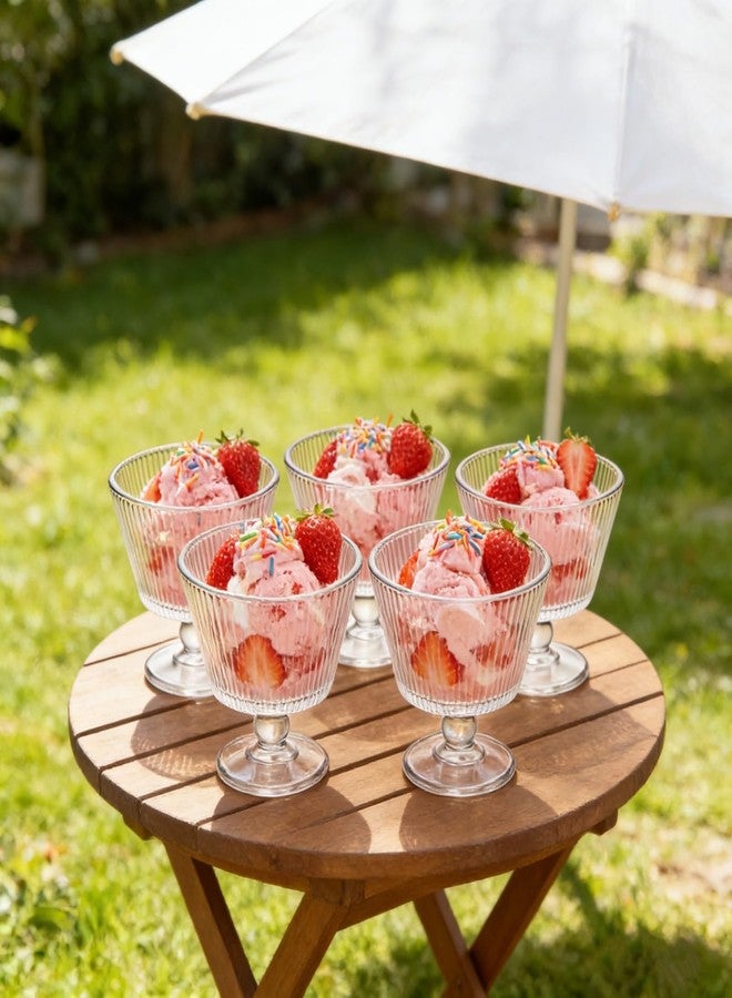 ZAVOOS Set of 6 Glass Dessert Bowls, 8 Oz Footed Ice Cream Cups with Pedestal, Vintage Embossed Sundae Dishes Breakfast Cups for Pudding, Fruits, Parfait, Party Favor - Image 5