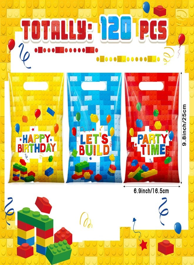 Resurhang 120 Pcs Building Block Birthday Party Favor Bags Bulk 6.5x9.8 Inch Plastic Building Bricks Goodie Treat Gift Bag Funny Candy Cookie Tote for Birthday Decoration Supplies Baby Shower Wrapping - Image 3